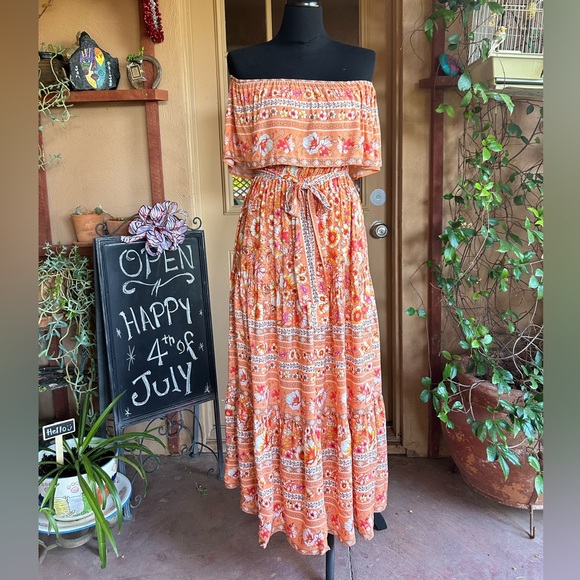 Off the Shoulder Floral Orange Maxi Dress NWT - Picture 9 of 10
